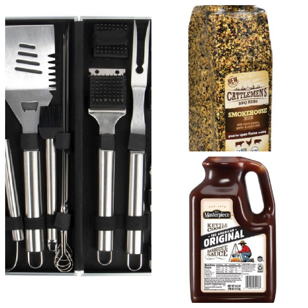 OVERSTOCK DEAL: BBQ Gift Set- 1 Gallon  KC MasterPiece BBQ Sauce, 1 BBQ Cattleman's Seasoning and 20  BBQ Tool Set