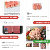 12 lb Case Natural Boneless Center Cut Pork Chops